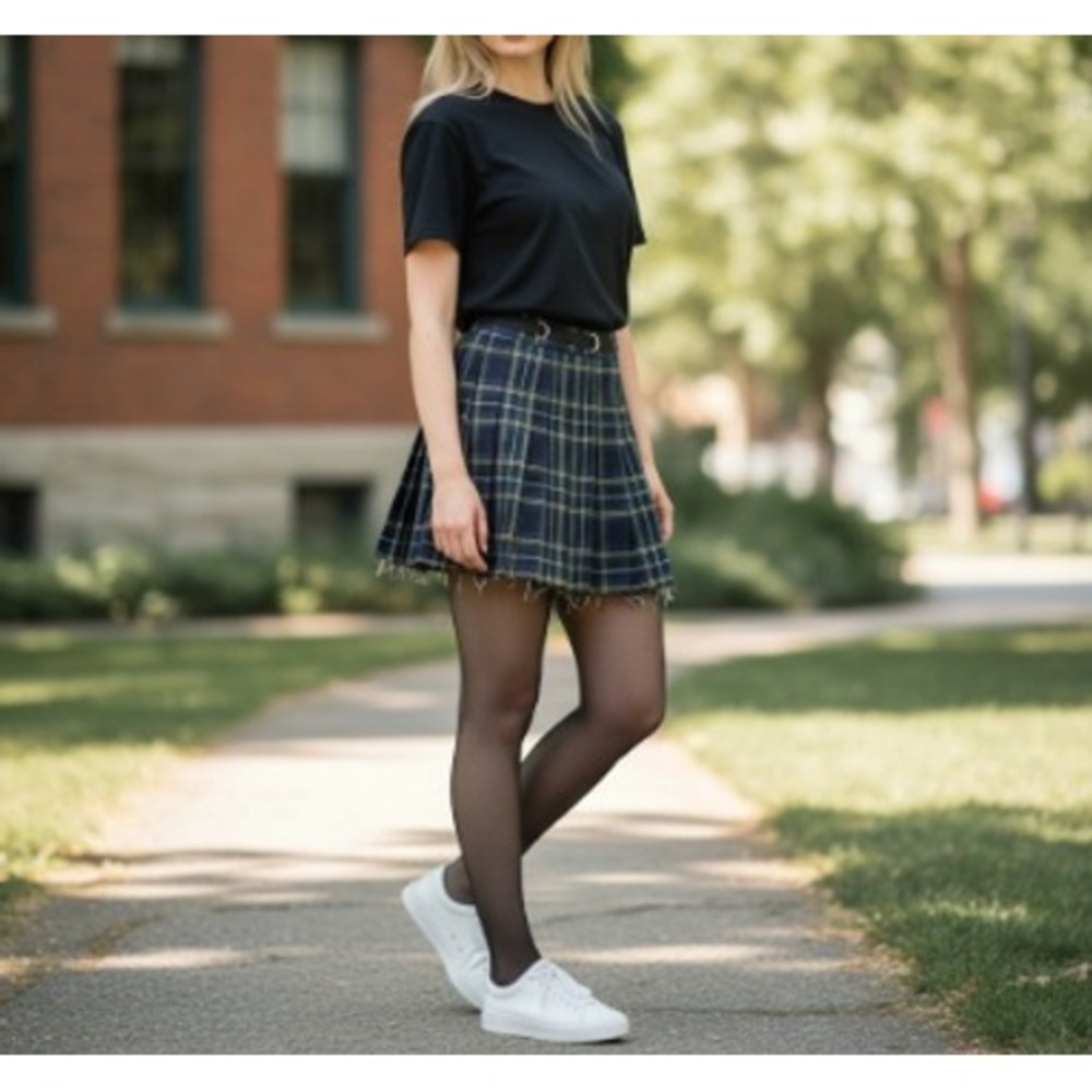 Current‎ Mood Pleated Plaid Mini Skirt Women Small  D-Ring Raw Hem